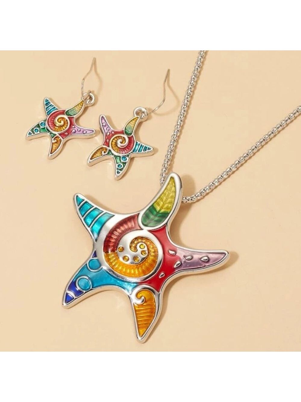 Beach Babe Starfish love jewelry set necklace earrings NWT